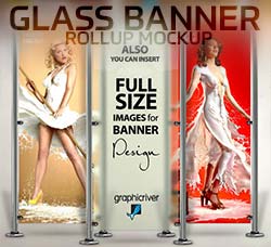 玻璃展架模型：Glass Banner Rollup Mockup